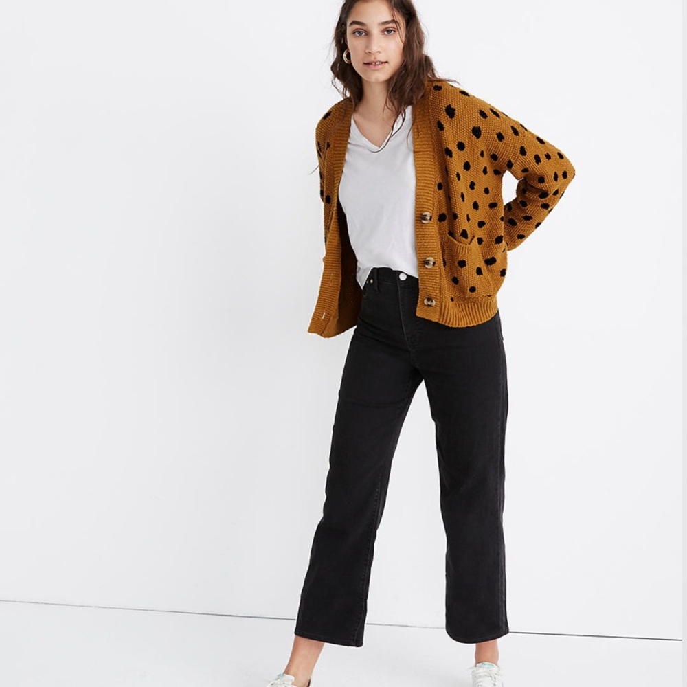 Madewell Hillview Cheetah Polka Dot Ochre Mustard Marigold Cardigan - Size Small